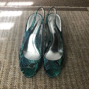 Green snake print heels